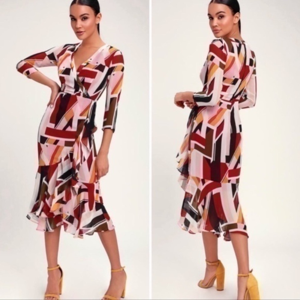 NWT Lulus  Multi Print Ruffle Dress